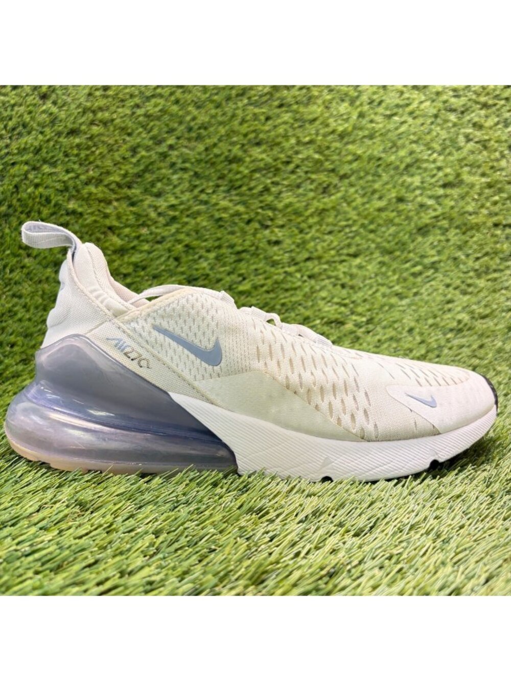 Nike Air Max 270 White Blue Whisper Black Womens Size 8.5 Running Shoes Sneakers